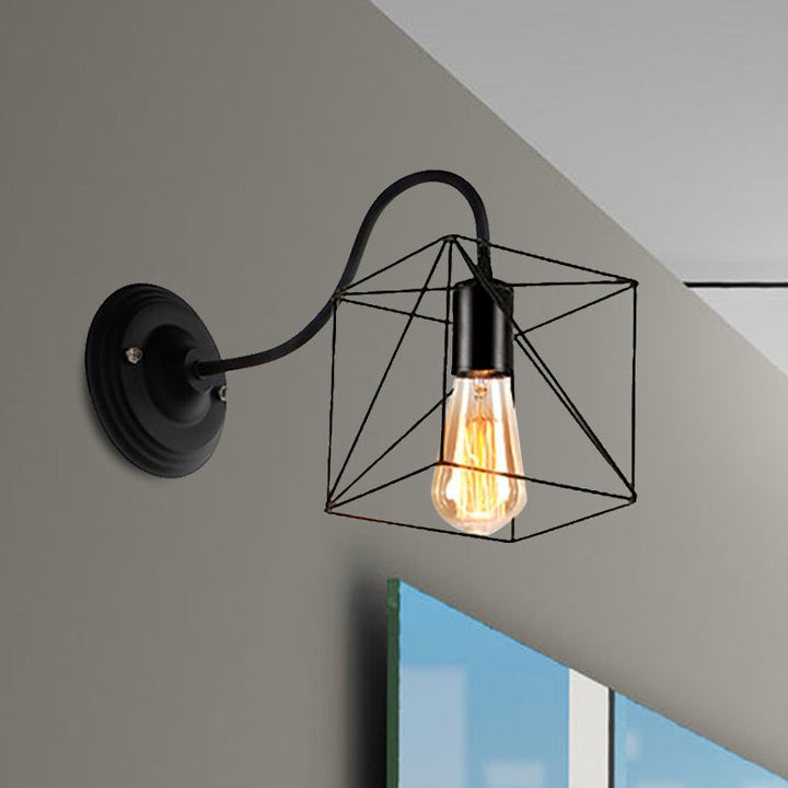 Lisslune | Black 1 Head Wall Lamp Vintage Industrial Metal Bottle/Rectangular Wall Light Wall Lamp with Wire Frame for Café