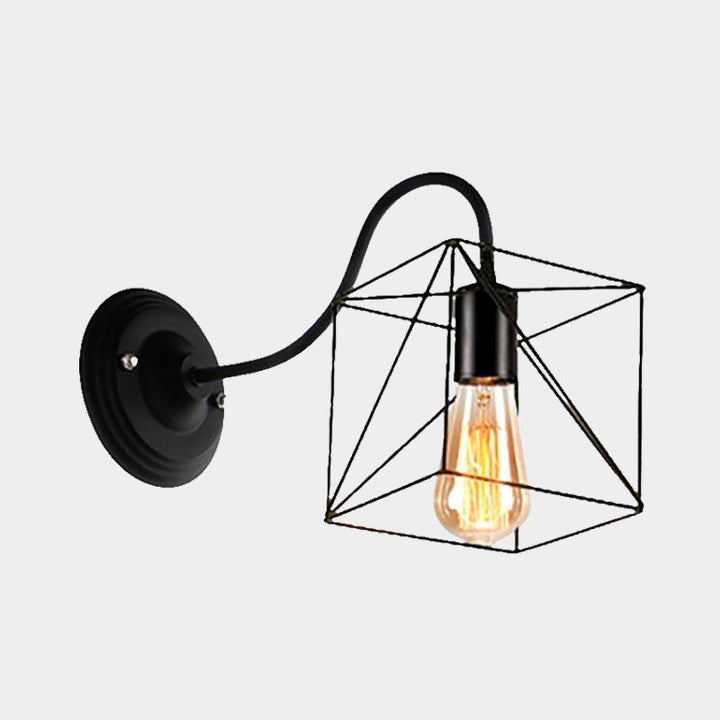 Lisslune | Black 1 Head Wall Lamp Vintage Industrial Metal Bottle/Rectangular Wall Light Wall Lamp with Wire Frame for Café