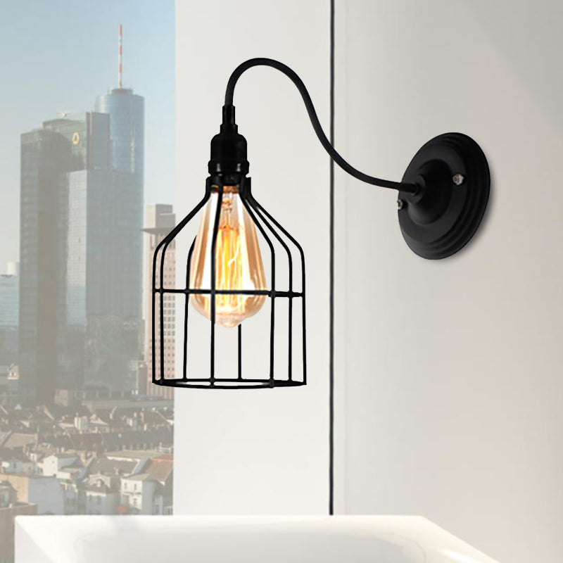 Lisslune | Black 1 Head Wall Lamp Vintage Industrial Metal Bottle/Rectangular Wall Light Wall Lamp with Wire Frame for Café