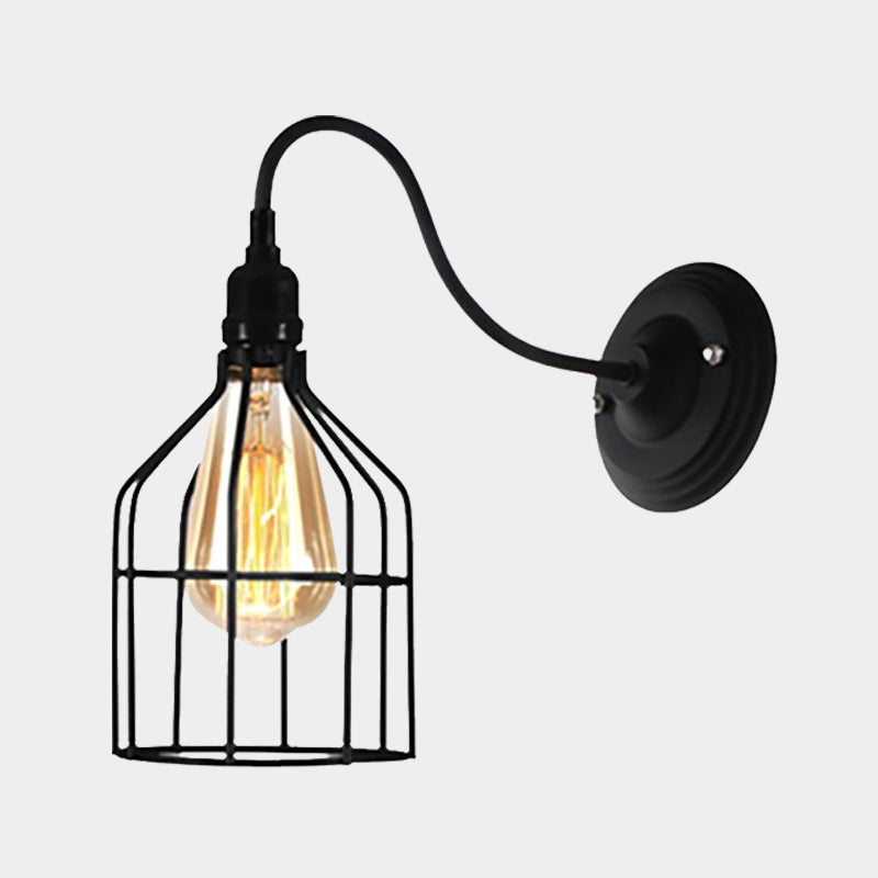 Lisslune | Black 1 Head Wall Lamp Vintage Industrial Metal Bottle/Rectangular Wall Light Wall Lamp with Wire Frame for Café