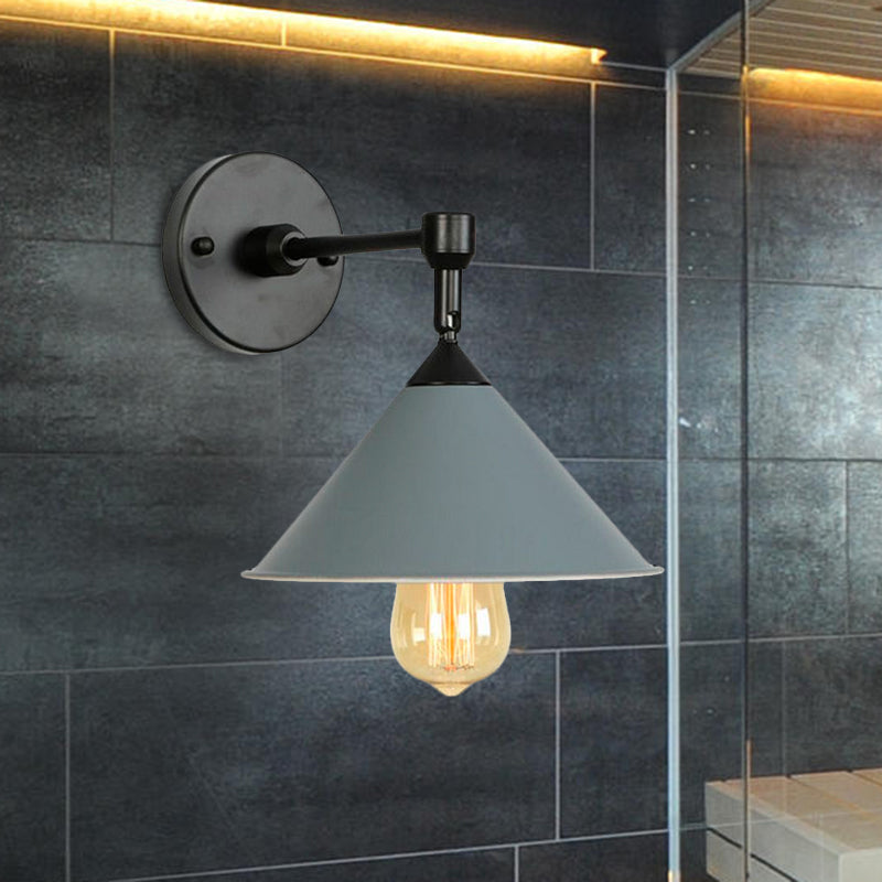Lisslune | Black/Gray Conical Wall Light Industrial Stylish Metallic 1 Head Bathroom Wall Lamp