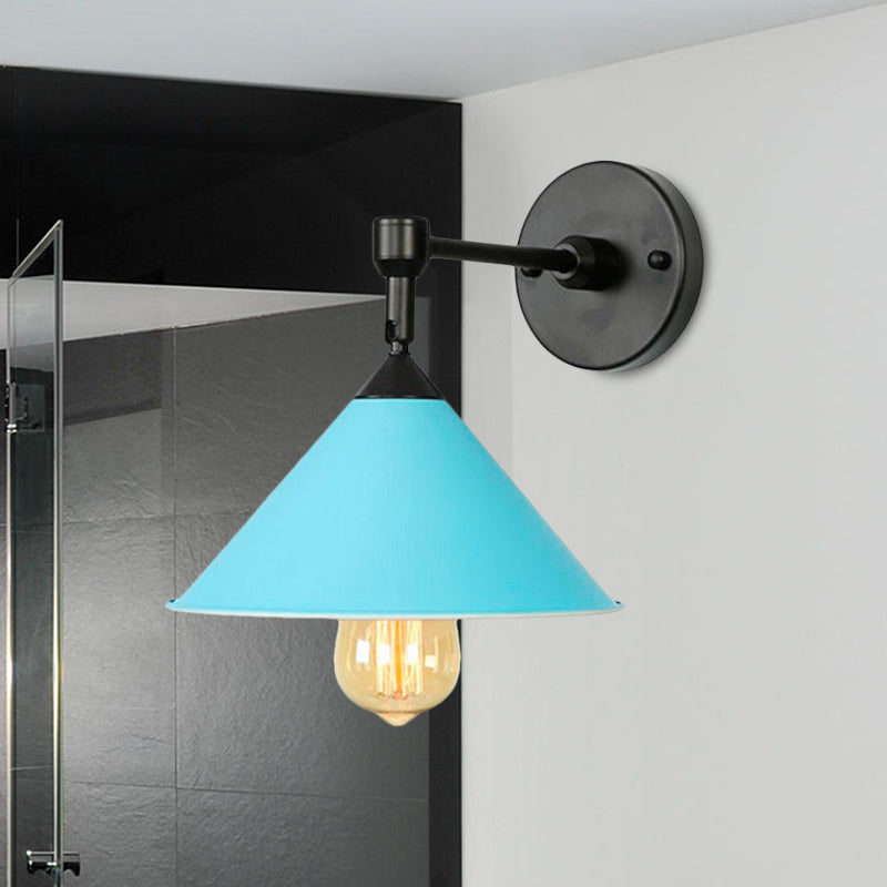Lisslune | Black/Gray Conical Wall Light Industrial Stylish Metallic 1 Head Bathroom Wall Lamp