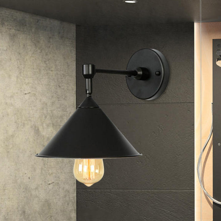 Lisslune | Black/Gray Conical Wall Light Industrial Stylish Metallic 1 Head Bathroom Wall Lamp