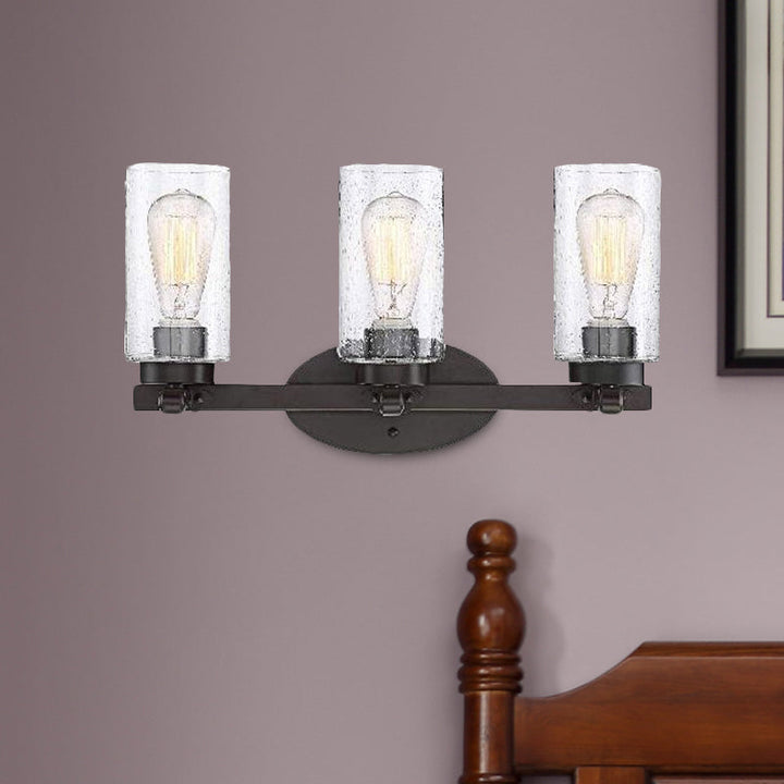 Lisslune | 3-Bulb Seed Glass Wall Light Industry Black Cylinder Dining Room Wall Lamp in Clear