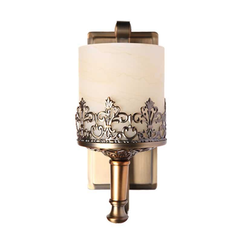 Skørter | Antique Cylinder Wall Lamp Single Tube White Glass Etching Wall Lighting Fixture in Gold