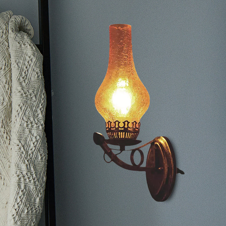 Lisslune | A light wall lamp light industrial crackle glass vase shape lighting fixture in yellow, 3.5"/5"/14.5" wide