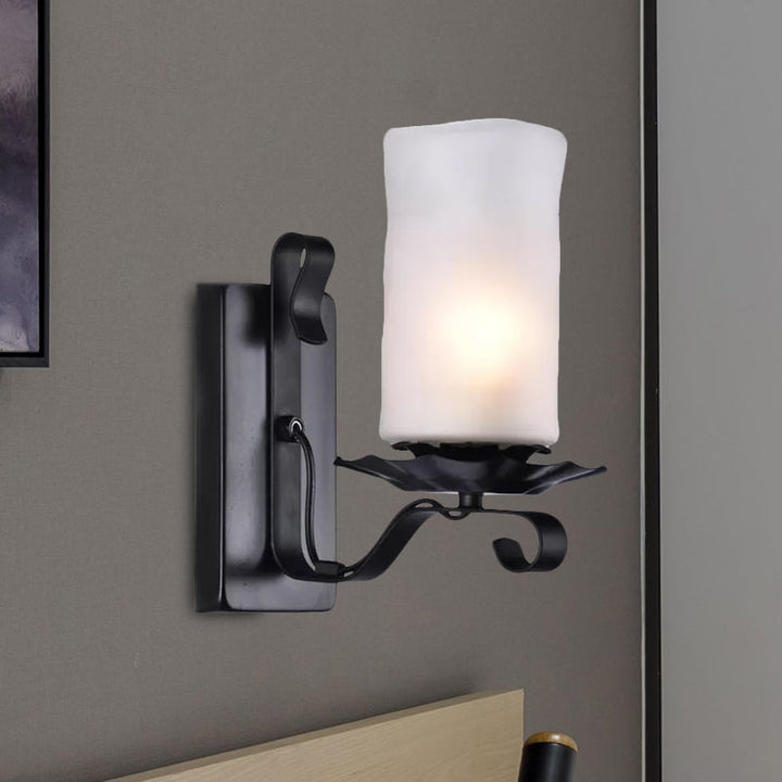 Lisslune | Cylinder Bathroom Wall Light Industrial Frosted Glass 1 Light Black Wall Light