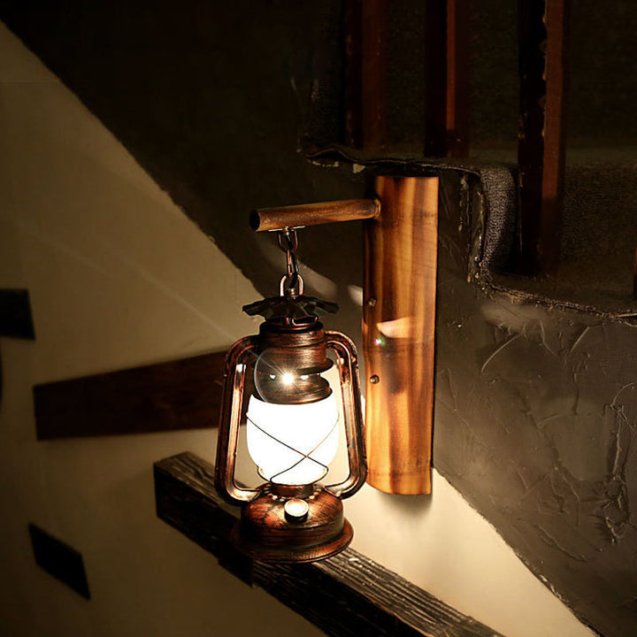Lisslune | 1 Light Clear Glass Wall Light Coastal Rust Lantern Corridor Lighting with Wooden Backplate