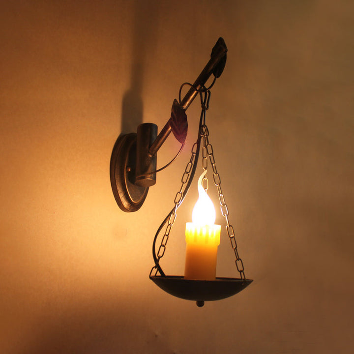 Skørter | Rustic Loft Candle Wall Lamp Metal 1 Light Kitchen Wall Lighting in Aged Brass