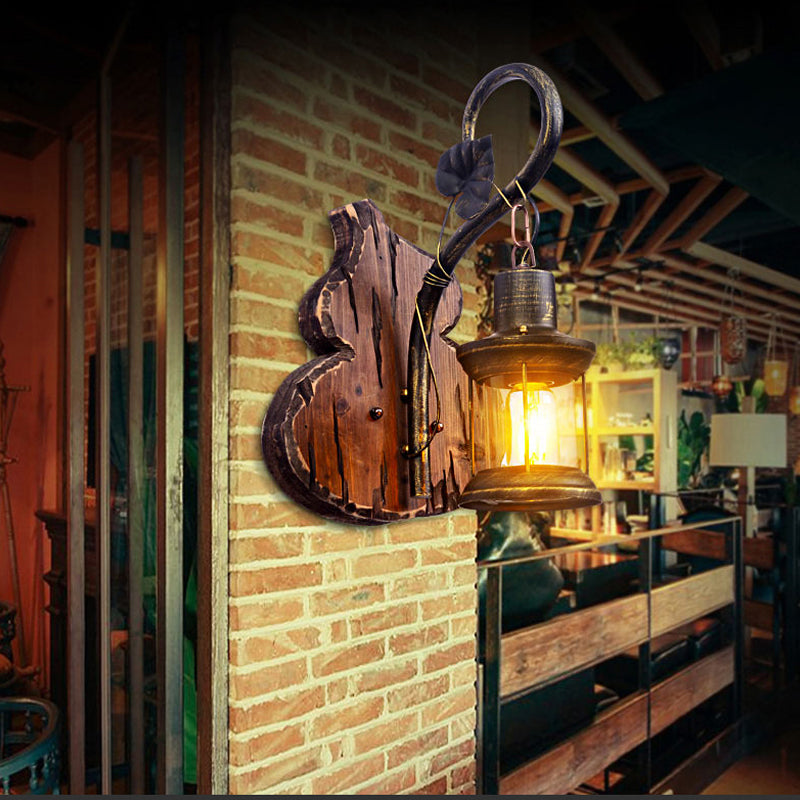 Lisslune | Coastal Lantern Wall Lighting Fixture 1 Lamp Clear Glass Wall Light in Antique Brass with Gourd Back Plate