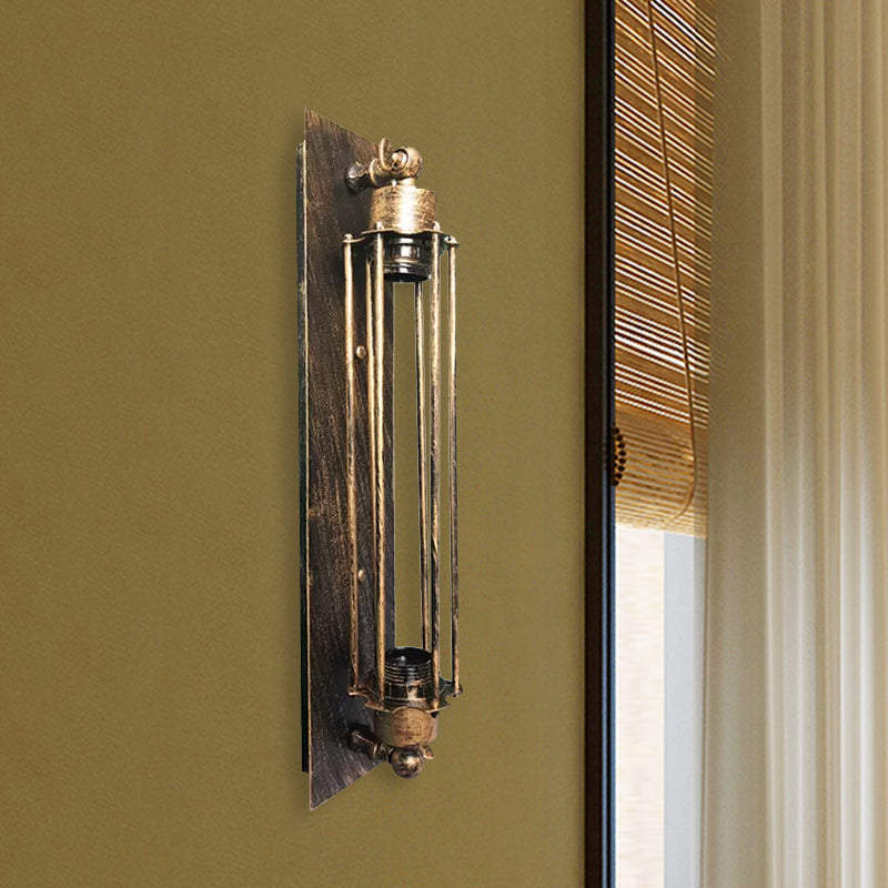 Lisslune | 1 Head Wall Lamp Lighting Retro Industrial Linear Wrought Iron Wall Light with Cage Shade in Aged Brass