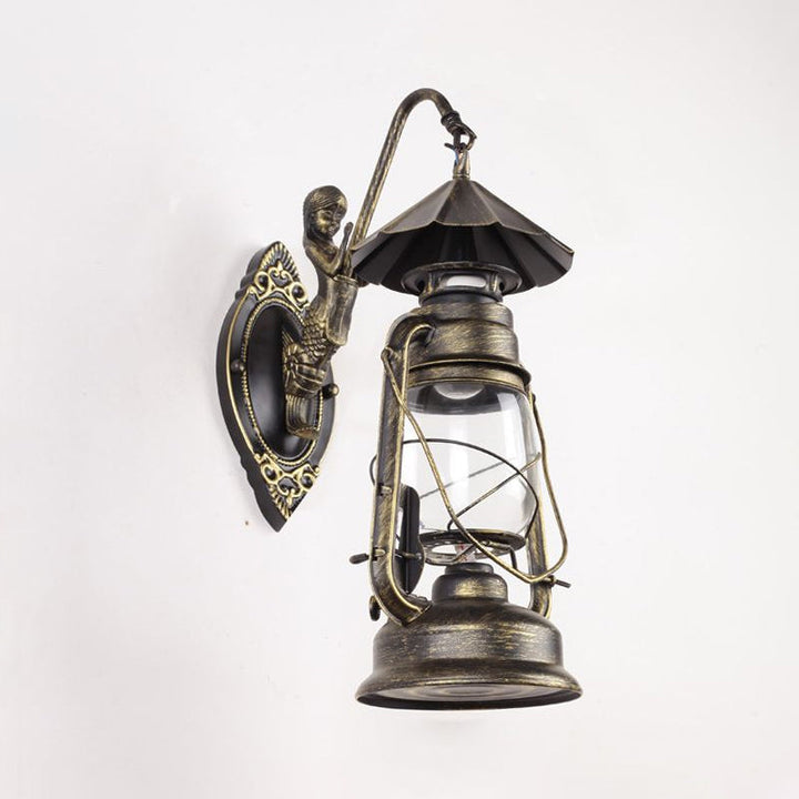 Lisslune | Kerosene Clear Glass Wall Lamp Coast Single Bulb Living Room Sconces Lamp in Black/Antique Brass