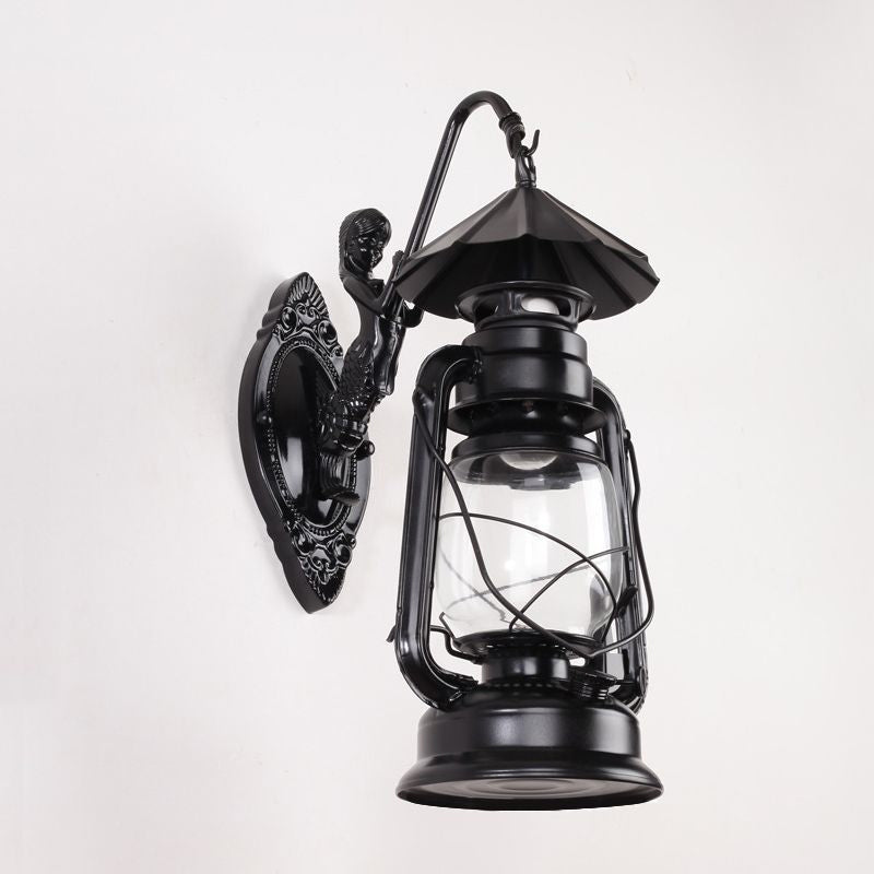Lisslune | Kerosene Clear Glass Wall Lamp Coast Single Bulb Living Room Sconces Lamp in Black/Antique Brass