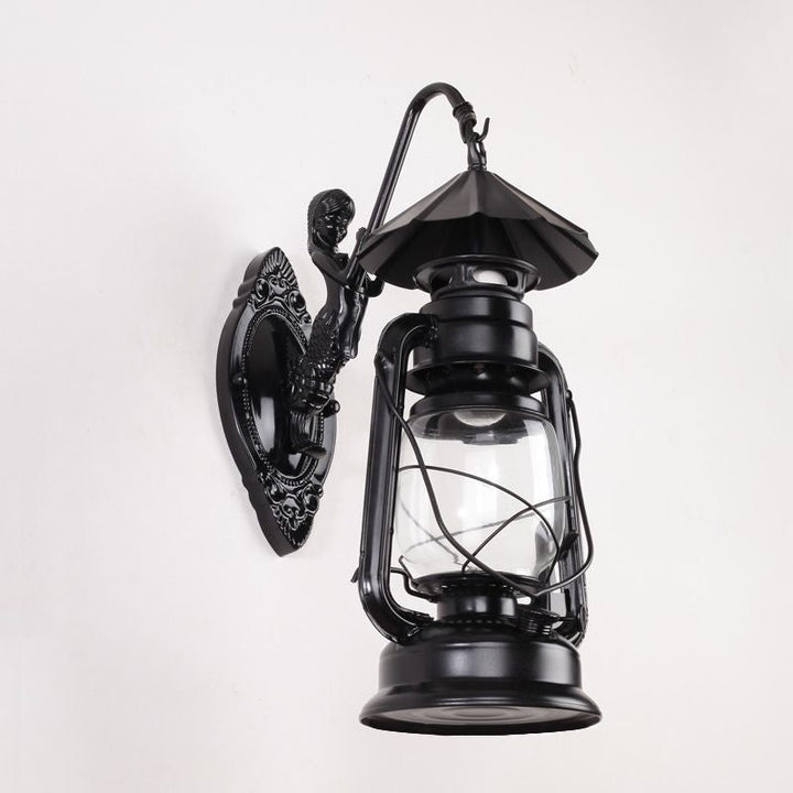 Lisslune | Kerosene Clear Glass Wall Lamp Coast Single Bulb Living Room Sconces Lamp in Black/Antique Brass