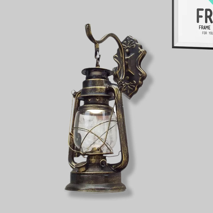 Lisslune | Clear Glass Black/Antique Brass Wall Lamp Lantern 1-Light Coastal Light for Veranda