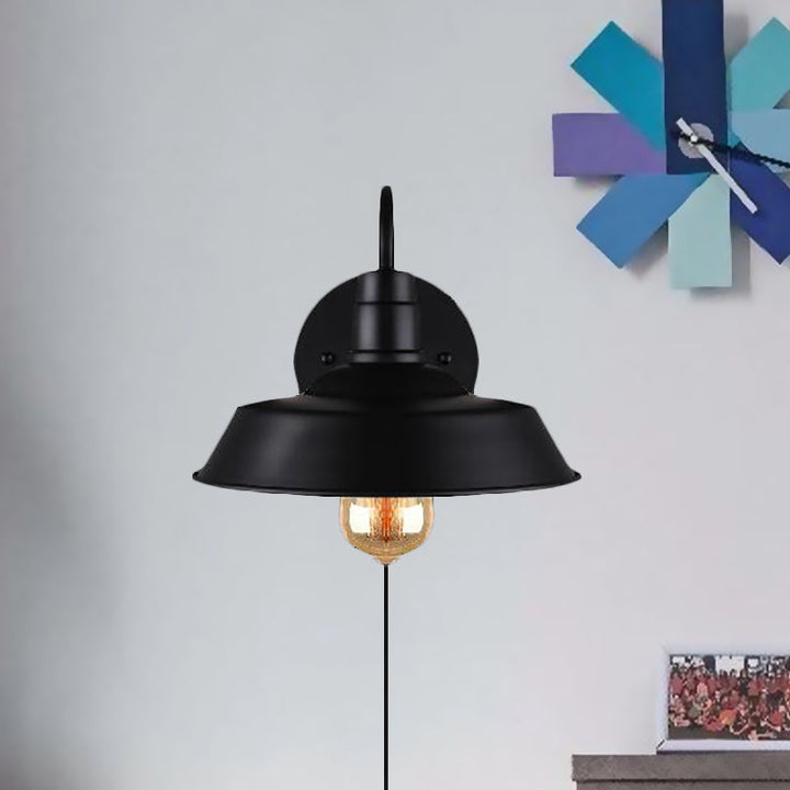 Lisslune | Barn Kitchen Wall Light Fixture Industrial Metal 1 Light Black Sconces Light with Goose Neck Arm and Plug Cable