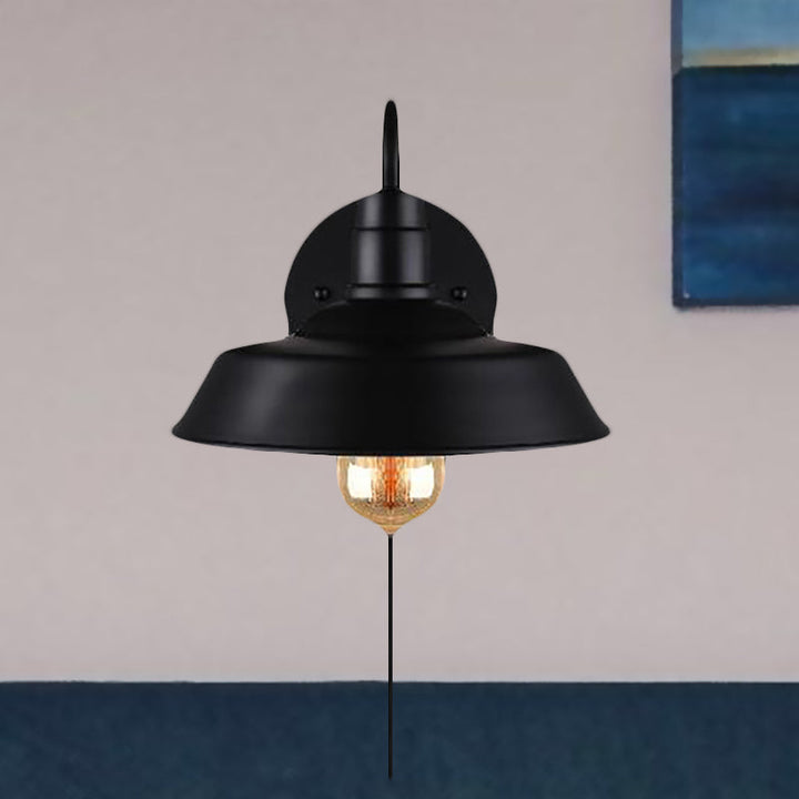 Lisslune | Barn Kitchen Wall Light Fixture Industrial Metal 1 Light Black Sconces Light with Goose Neck Arm and Plug Cable