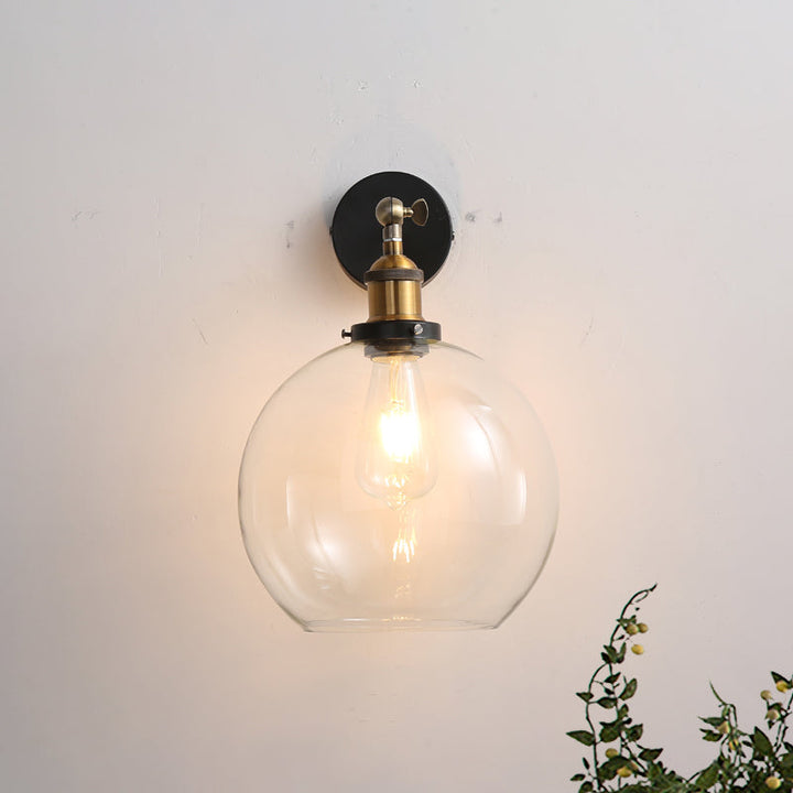 Lisslune | Brass One Light Wall Sconce Vintage Style Clear Glass Bubble Lighting with Plug Cable