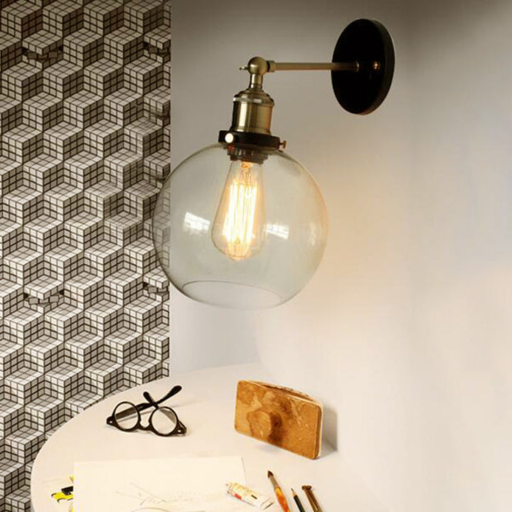 Lisslune | Brass One Light Wall Sconce Vintage Style Clear Glass Bubble Lighting with Plug Cable