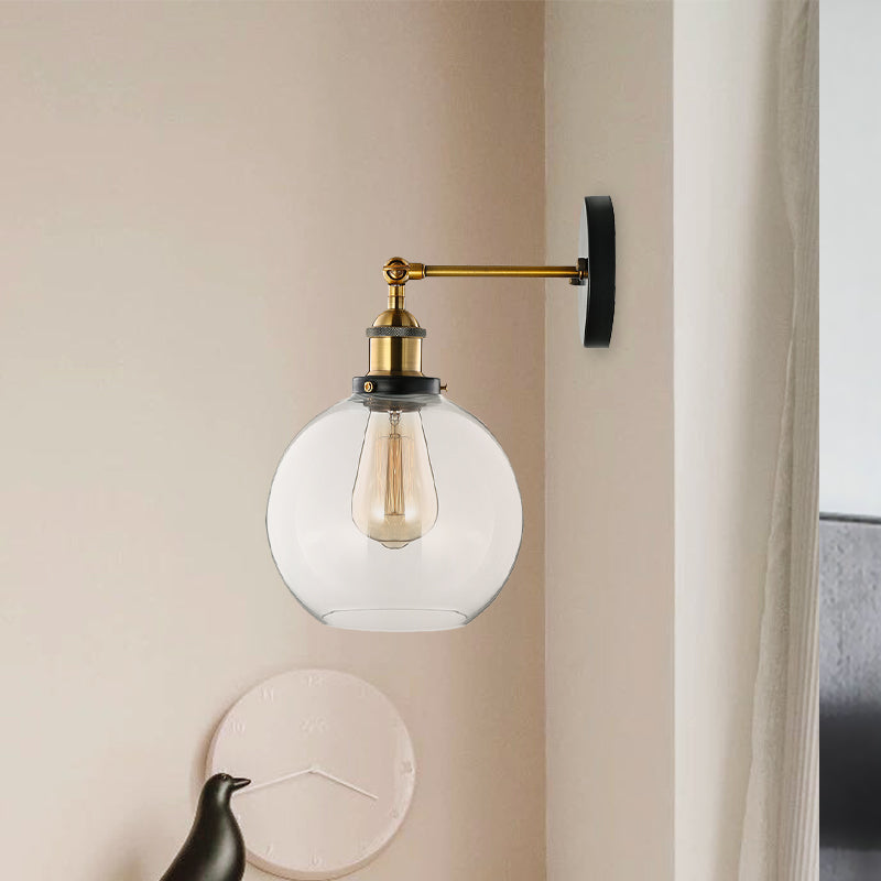 Lisslune | Clear Glass Blown Wall Sconces Antiques 1 Light Living Room Lighting Fixture in Brass