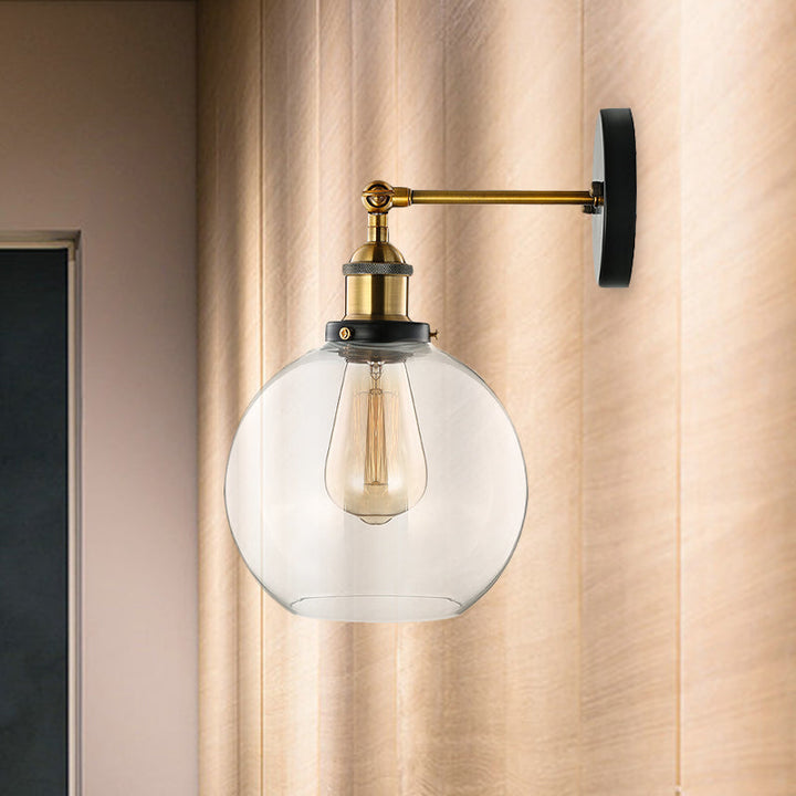 Lisslune | Clear Glass Blown Wall Sconces Antiques 1 Light Living Room Lighting Fixture in Brass