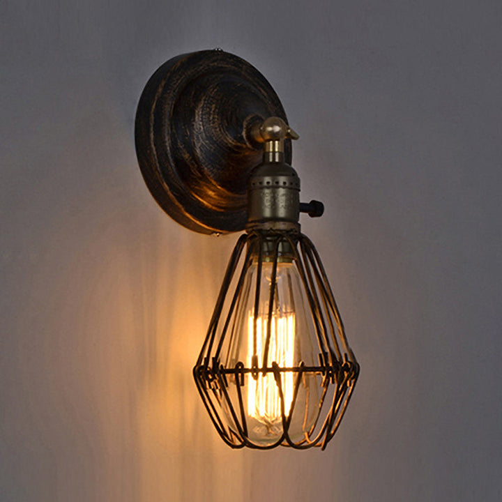 Lisslune | 1 Light Bulb Wire Cage Wall Light Country House Style Stylish Antique Brass Wrought Iron Wall Light Lighting for Restaurant