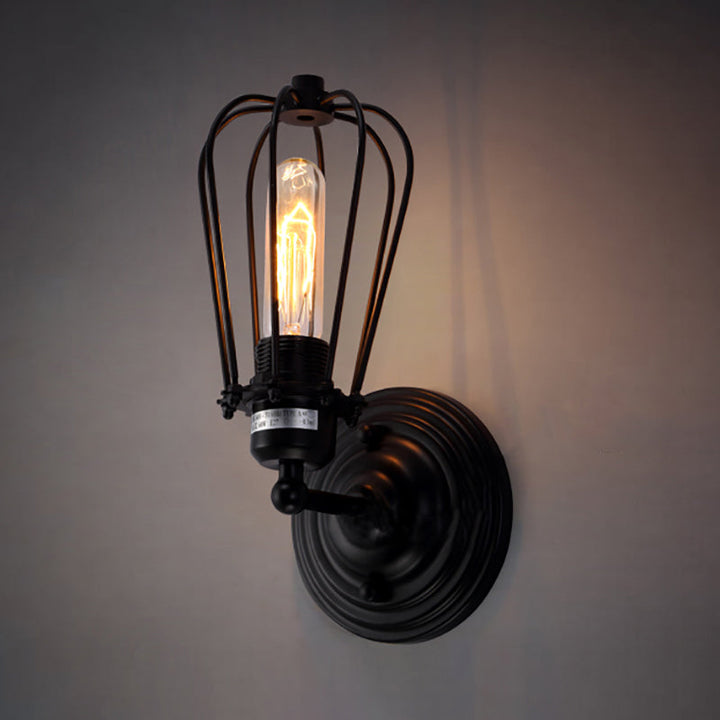 Lisslune | 1 Head Wall Scone Light with Bulb Cage Shade Metal Industrial Rustic Hallway Wall Lighting in Black, 2 Packs