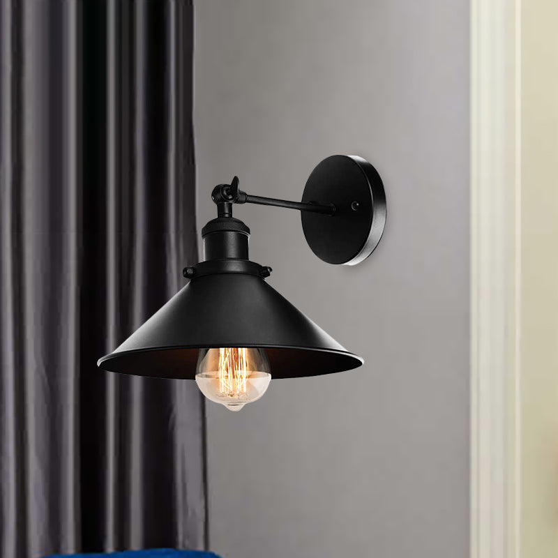 Lisslune | Metallic Cone Wall Lamp Light Loft Style 1 Light Living Room Adjustable Wall Mount Light in Black, 2 Pack