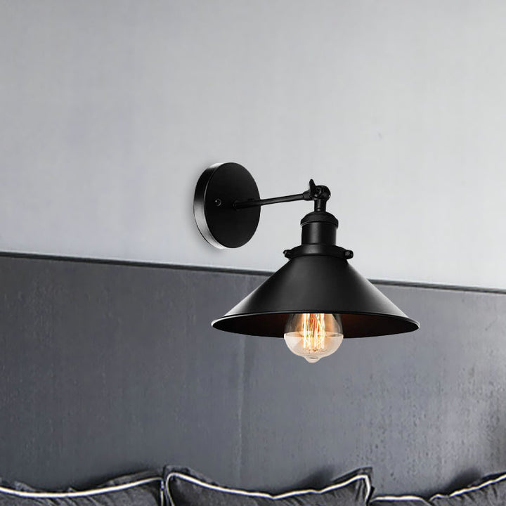 Lisslune | Metallic Cone Wall Lamp Light Loft Style 1 Light Living Room Adjustable Wall Mount Light in Black, 2 Pack