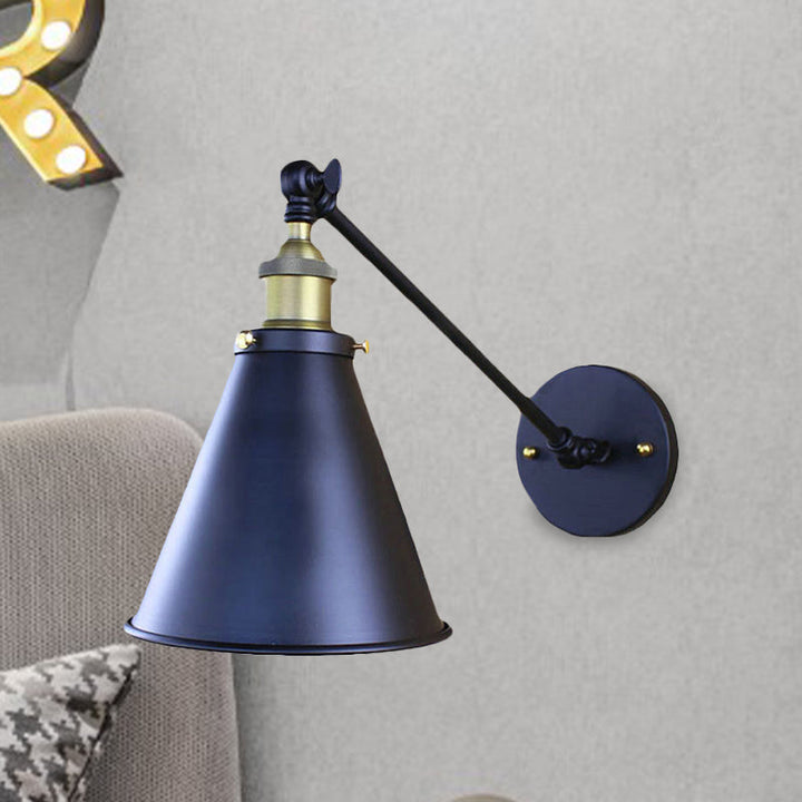 Lisslune | Black Finish Cone-Shaped Wall Lamp Retro Stylish Metal 1 Head Corridor Wall Lighting, 2 Packs