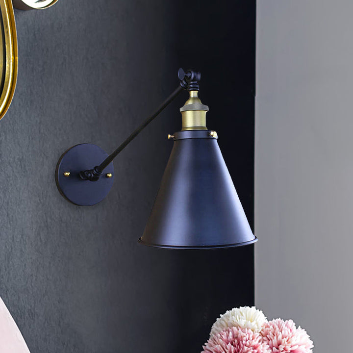 Lisslune | Black Finish Cone-Shaped Wall Lamp Retro Stylish Metal 1 Head Corridor Wall Lighting, 2 Packs