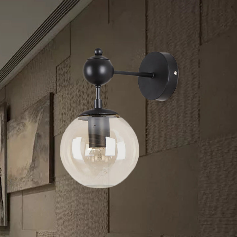 Lisslune | Globe Shade Living Room Wall Light Industrial Clear/Grey/Amber Glass 1 Light Black Wall Lamp