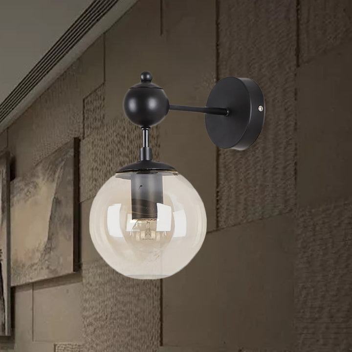 Lisslune | Globe Shade Living Room Wall Light Industrial Clear/Grey/Amber Glass 1 Light Black Wall Lamp