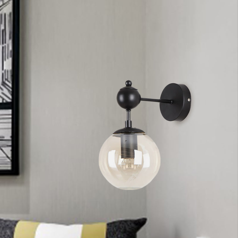 Lisslune | Globe Shade Living Room Wall Light Industrial Clear/Grey/Amber Glass 1 Light Black Wall Lamp
