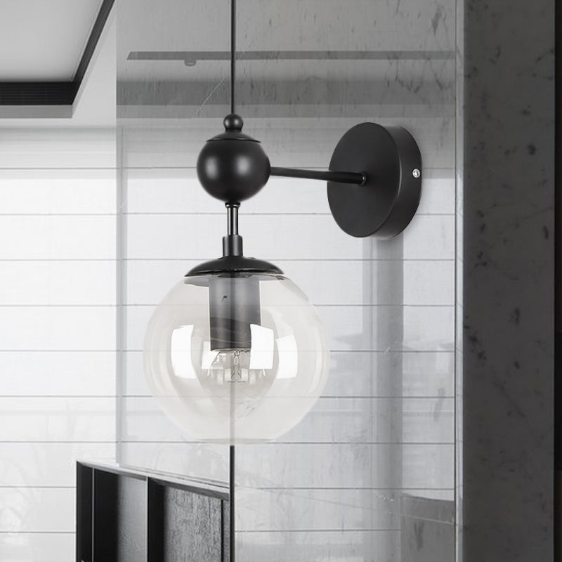 Lisslune | Globe Shade Living Room Wall Light Industrial Clear/Grey/Amber Glass 1 Light Black Wall Lamp