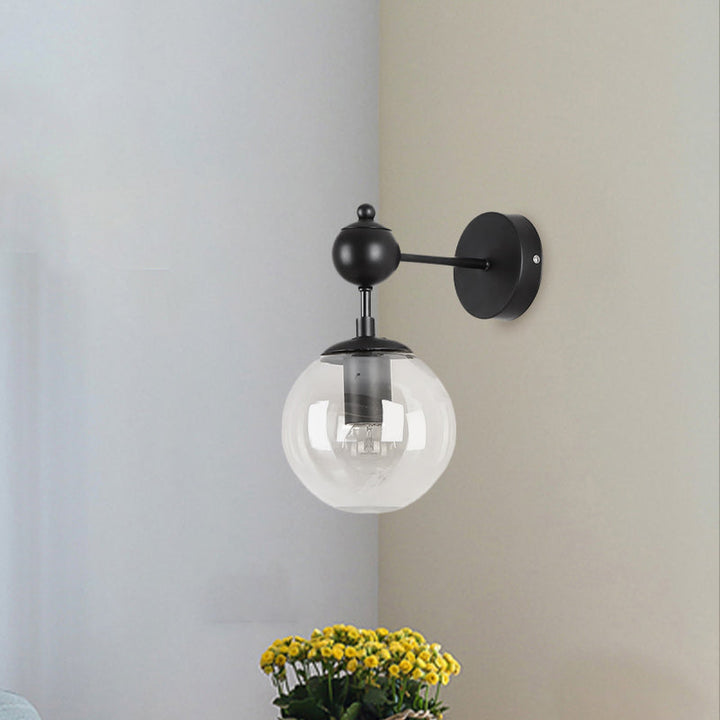 Lisslune | Globe Shade Living Room Wall Light Industrial Clear/Grey/Amber Glass 1 Light Black Wall Lamp