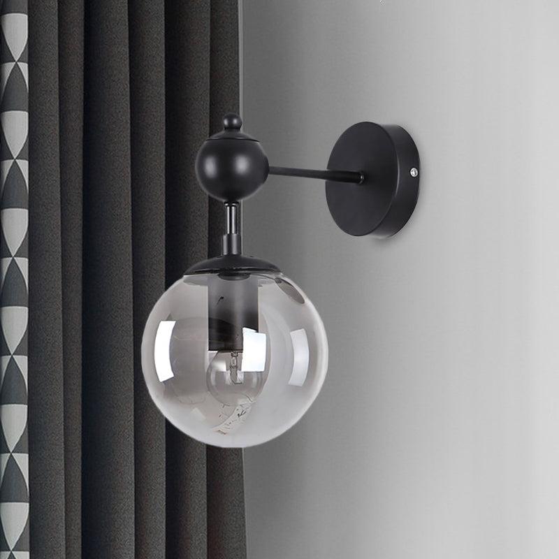 Lisslune | Globe Shade Living Room Wall Light Industrial Clear/Grey/Amber Glass 1 Light Black Wall Lamp