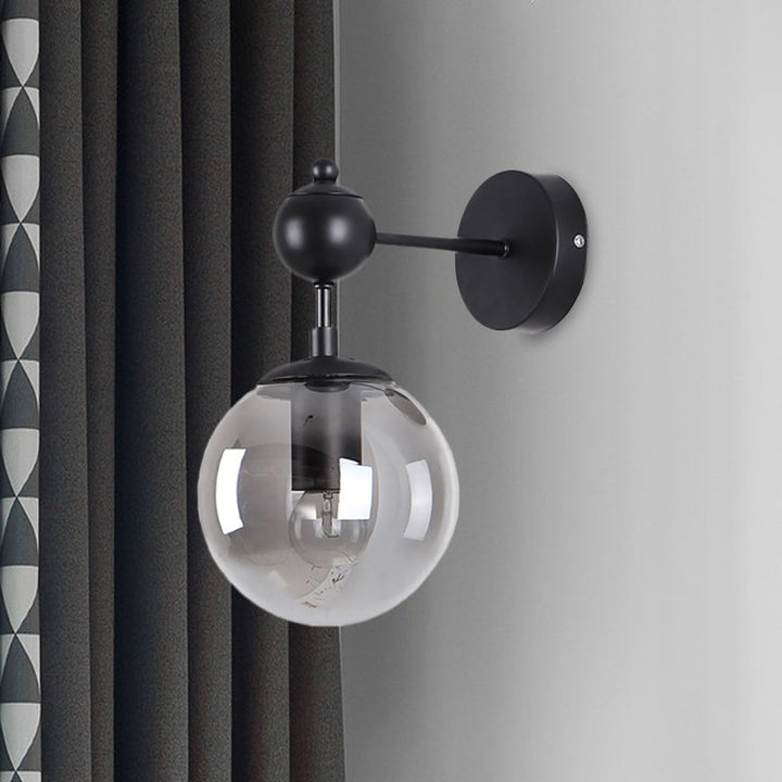 Lisslune | Globe Shade Living Room Wall Light Industrial Clear/Grey/Amber Glass 1 Light Black Wall Lamp