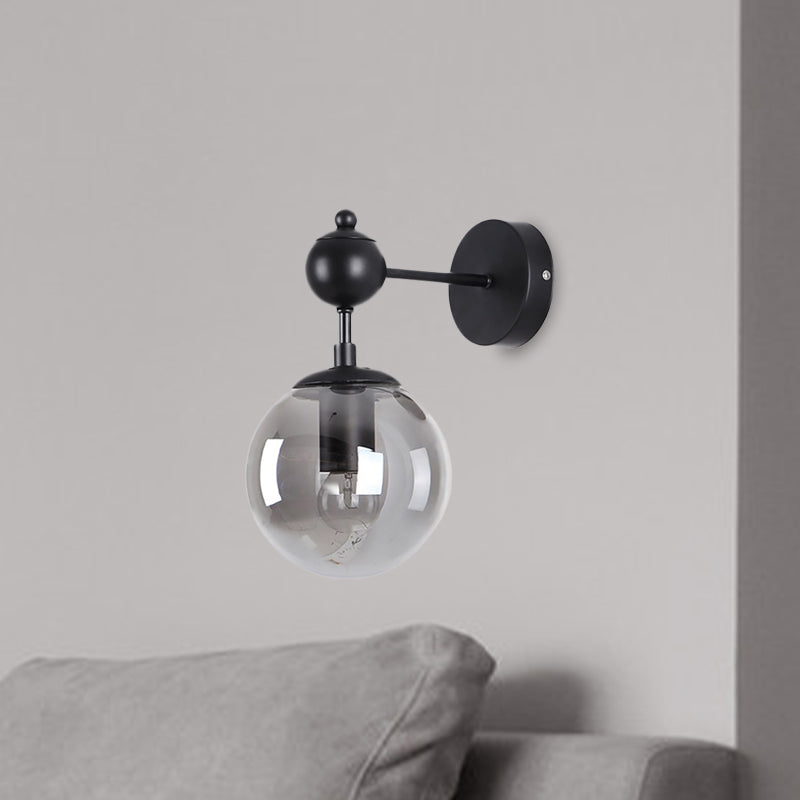 Lisslune | Globe Shade Living Room Wall Light Industrial Clear/Grey/Amber Glass 1 Light Black Wall Lamp