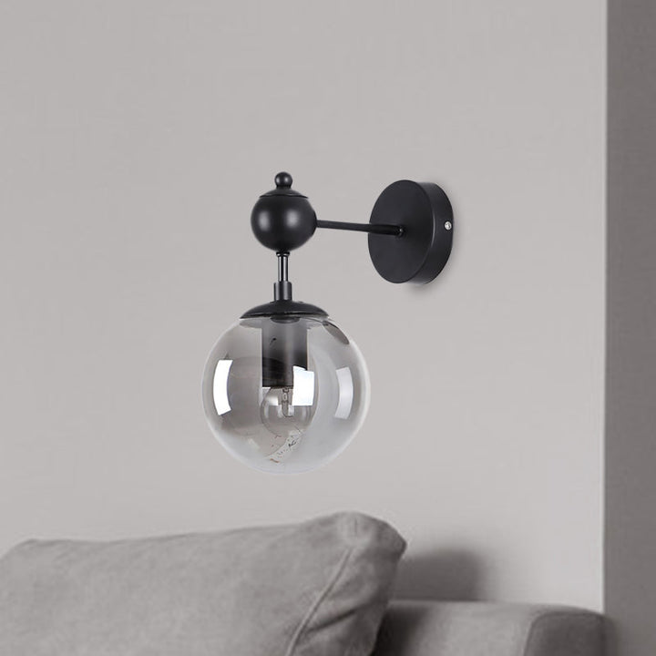 Lisslune | Globe Shade Living Room Wall Light Industrial Clear/Grey/Amber Glass 1 Light Black Wall Lamp