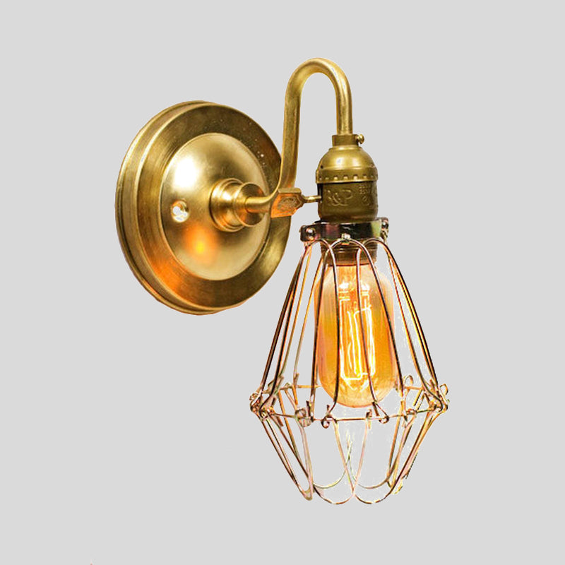 Skørter | Polished Brass Wire Protective Wall Lamp Vintage Stylish 1 Light Corridor Lamp with Flexible Arm