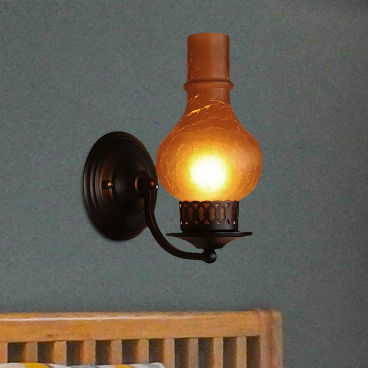 Lisslune | 1 Bulb Vase Shade Wall Mounted Light Fixture Rustic White/Amber Spritz Glass Lighting for Hallway