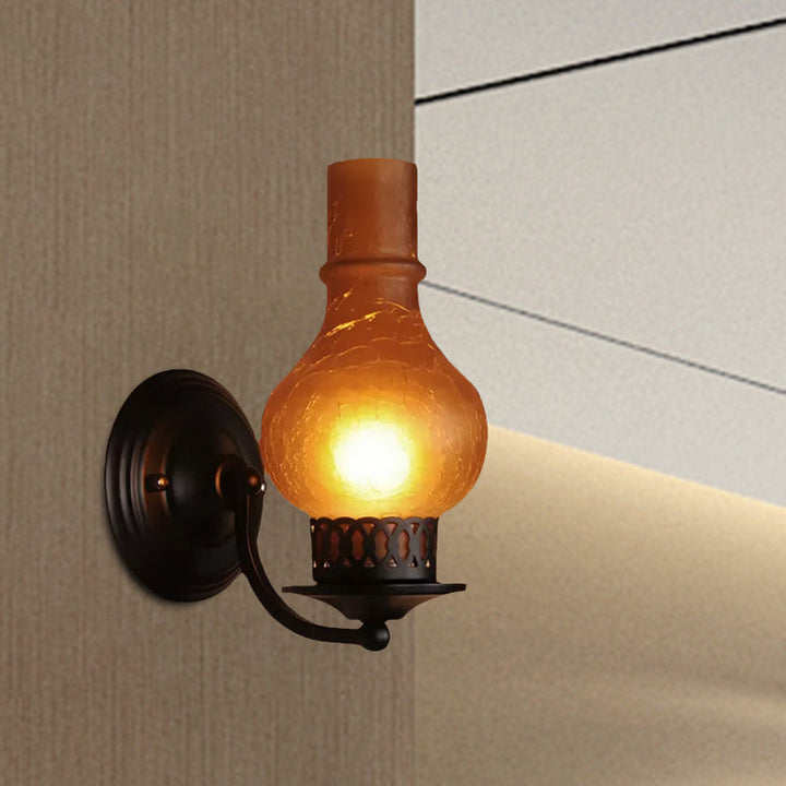 Lisslune | 1 Bulb Vase Shade Wall Mounted Light Fixture Rustic White/Amber Spritz Glass Lighting for Hallway