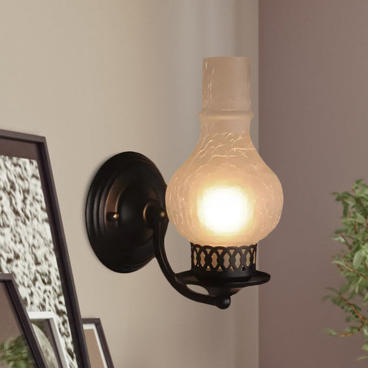Lisslune | 1 Bulb Vase Shade Wall Mounted Light Fixture Rustic White/Amber Spritz Glass Lighting for Hallway