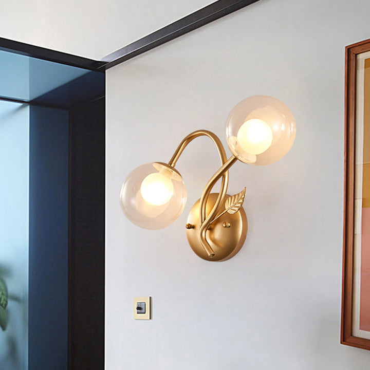 Lisslune | Double Globe Opal Glass Wall Light Modern 2-Bulb Coffeehouse Wall Light in Black/Gold