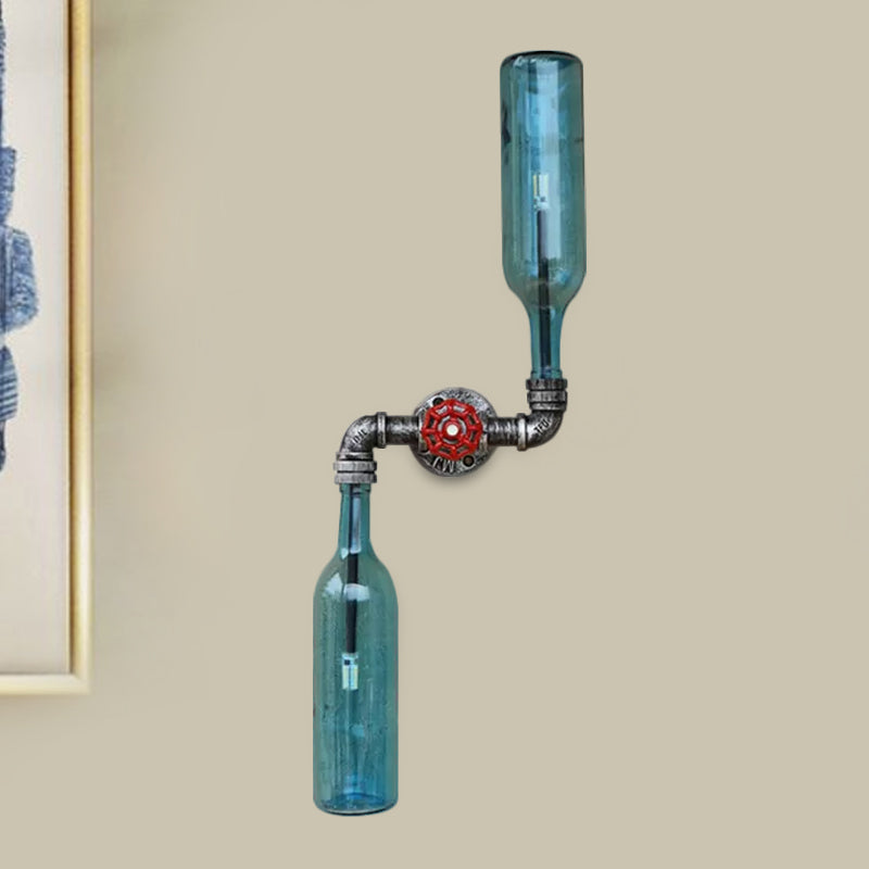 Lisslune | Glass Gray/Blue Wall Light Wine Bottle 2 Lights Industrial Style Wall Mount Light for Living Room