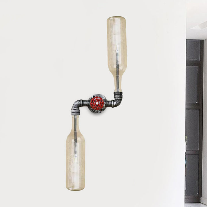 Lisslune | Glass Gray/Blue Wall Light Wine Bottle 2 Lights Industrial Style Wall Mount Light for Living Room