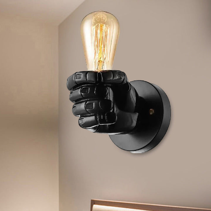 Skørter | Black/White Bare Bulb Wall Lamp with Hand-Shaped Base Vintage Style Wood 1 Light Restaurant Wall Lamp
