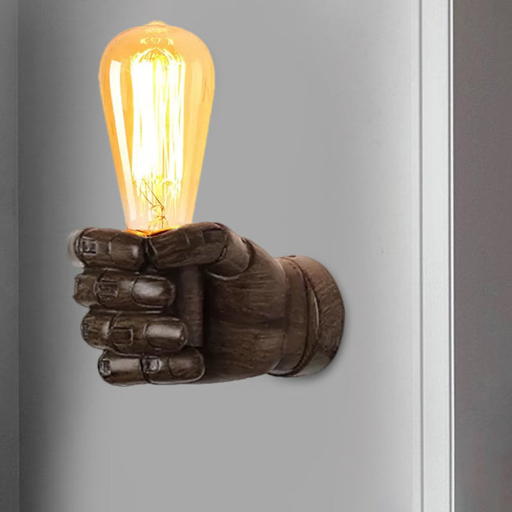 Skørter | Black/White Bare Bulb Wall Lamp with Hand-Shaped Base Vintage Style Wood 1 Light Restaurant Wall Lamp