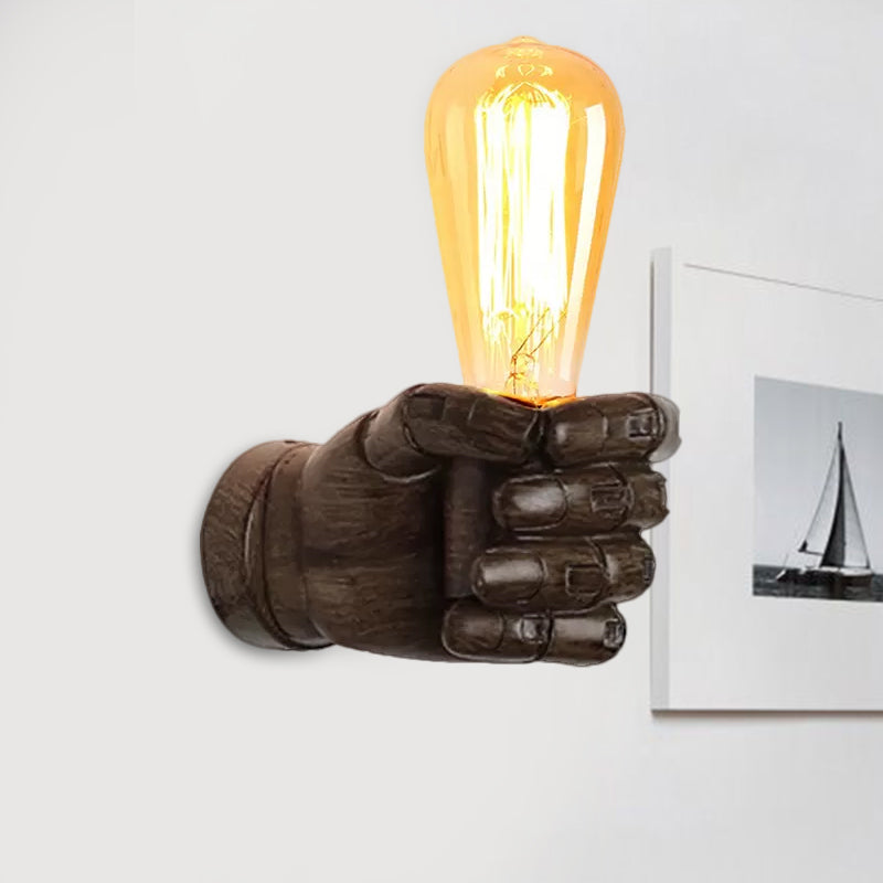Skørter | Black/White Bare Bulb Wall Lamp with Hand-Shaped Base Vintage Style Wood 1 Light Restaurant Wall Lamp